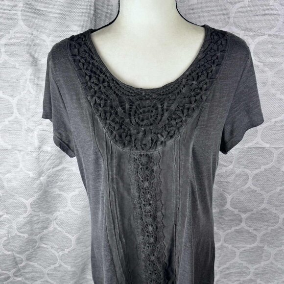 One World Charcoal Crochet Detail Knit Top – Size L - Picture 2 of 8